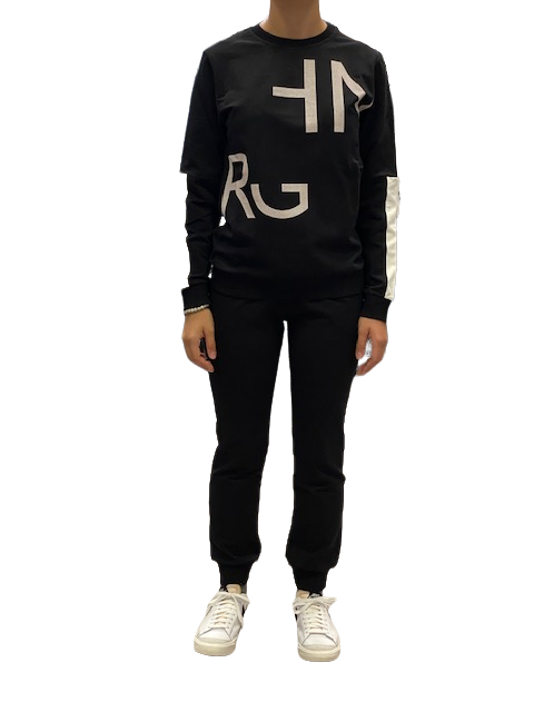 Hangar93 Tuta da ragazzo in cotone garzato con felpa girocollo e pantalone con elastico al fondo Z2771J NER01 nero