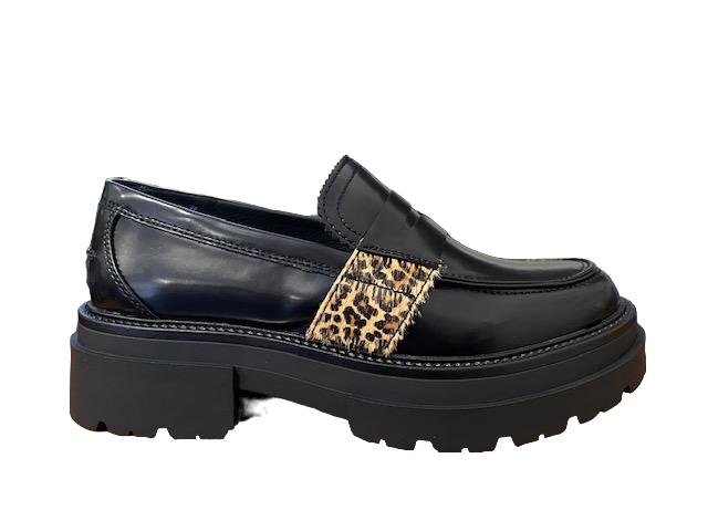 CafèNoir scarpa mocassino da donna con riporto in cavallino maculato C1EC9010 N001 nero