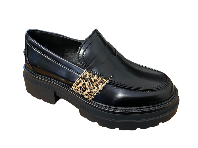 CafèNoir scarpa mocassino da donna con riporto in cavallino maculato C1EC9010 N001 nero