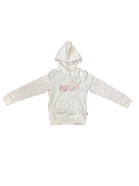 Puma Felpa da ragazza con cappuccio e tasca marsupio ESS+ 2 stampa logo grande 670310 12 bianco rosa