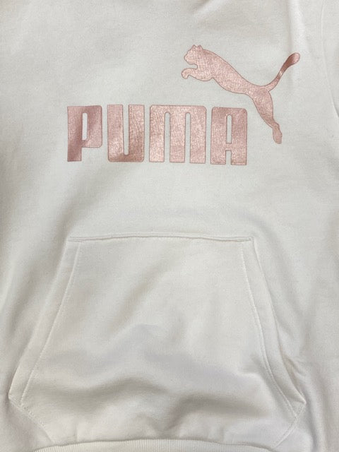 Puma Felpa da ragazza con cappuccio e tasca marsupio ESS+ 2 stampa logo grande 670310 12 bianco rosa