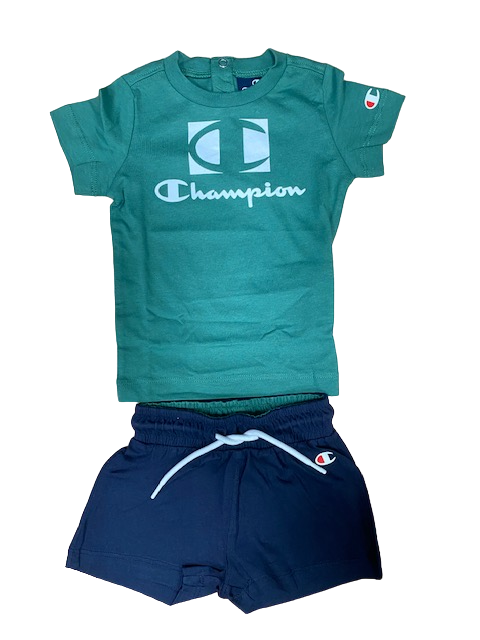 Champion completino da bimbo Legacy maglietta e pantaloncino 306379 GS108 FOLI verde blu