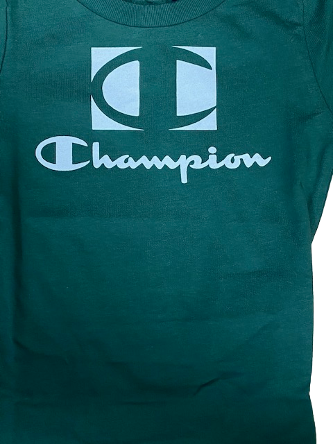 Champion completino da bimbo Legacy maglietta e pantaloncino 306379 GS108 FOLI verde blu