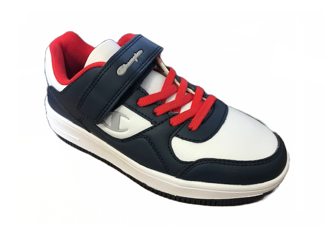 Champion scarpa sneakers da bambino in pelle con strappo Low Cut Rebound Low S31359-S19 blu-bianco