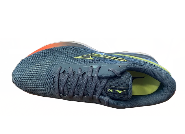 Mizuno Wave Skyrise 3 scarpa da corsa J1GC220981 smoke blue-neo lime-neon flame