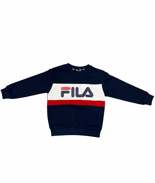 Fila Felpa girocollo da bambino Carl Blocked Crew Sweat 688019 G06 blu scuro-rosso-bianco