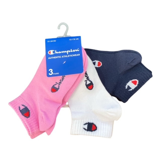 Champion Calzino Quarter Logo al malleolo U34576 PS009 confezione da 3 paia pink-white-navy