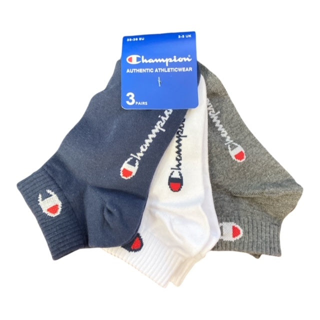Champion calzini unisex Sneaker Socks 3 paia 10100382 U24559 BS501 blu-bianco-grigio