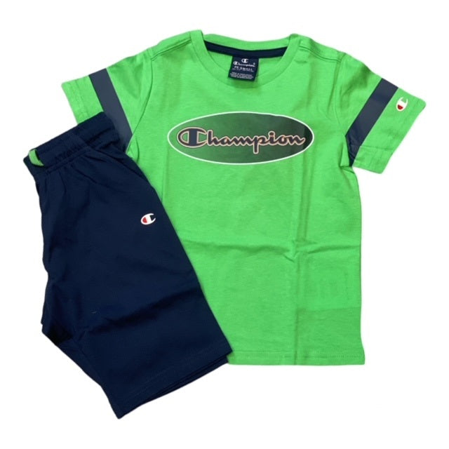 Champion completino da bambino T-shirt+Short 305986 GS024 BGE verde -blu