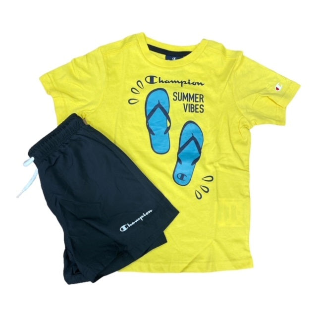 Champion Completino da ragazzo T-shirt manica corta e Pantaloncino 306050 YS099 MZE giallo nero