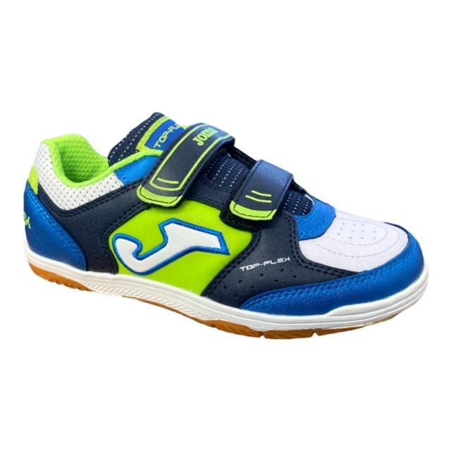 Joma scarpa da calcetto indoor da bambino con velcro Top Flex 704 blu bianco