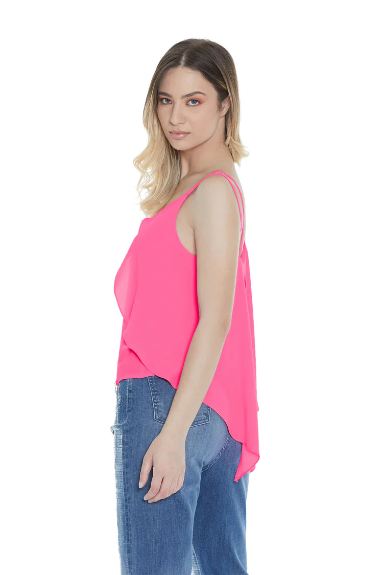 Relish Canotta con doppia spallina scollo a V e fibbia più volants RDP2303009009 fluo fuchsia
