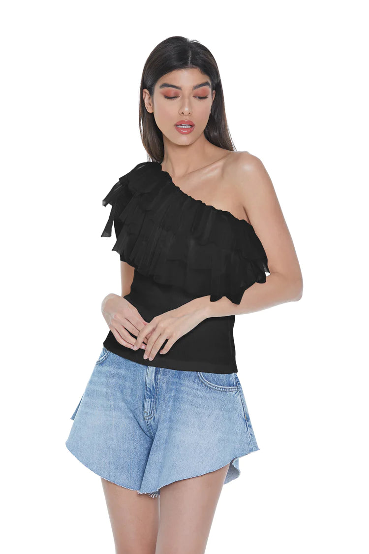 Relish t-shirt monospalla con tulle Riku RDP2301146005 black