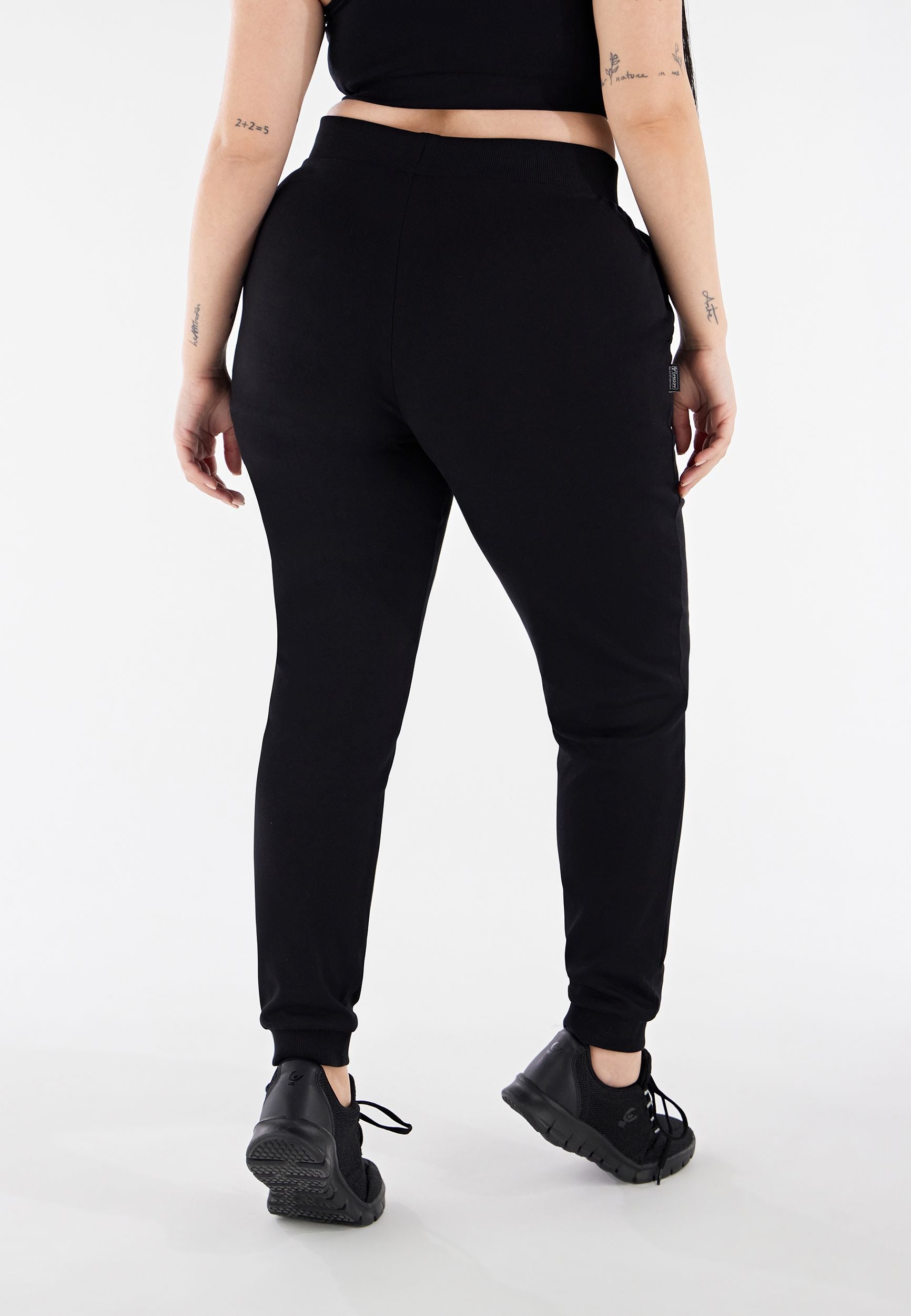 Freddy pantalone sportivo in interlock con stampa in argento e fondo con polsino S3WBCP8 N black