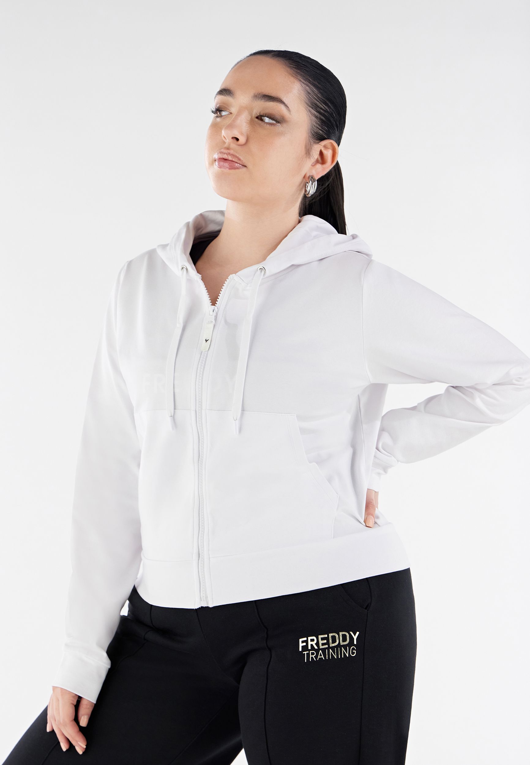 Freddy Felpa da donna cropped Full Zip con cappuccio S3WMVS1 W white
