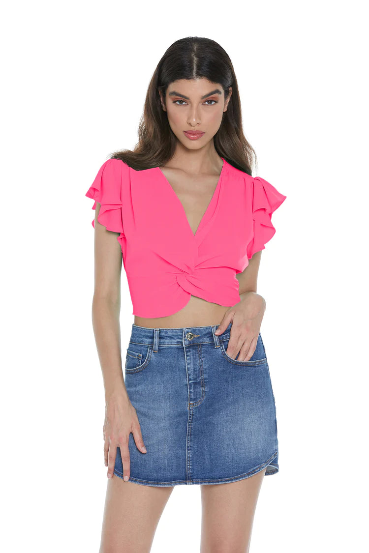 Relish blusa corta con rouches scollo incrociato Sama RDP2303009012 fluo fuchsia