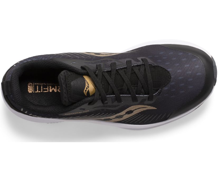 carpe da corsa Saucony Endorphin SK266073 da ragazzo, colorazione nero-oro, tecnologia ammortizzante, vista alto