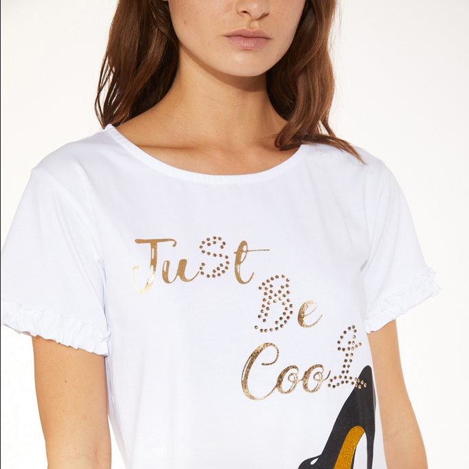CafèNoir T-shirt in jersey di cotone con stampa "just be cool" C7JT0059 W001 white