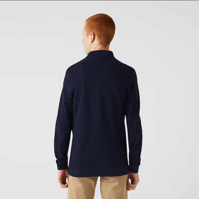 Lacoste Polo da uomo manica lunga in pitit piquè tinta unica YH9521 00 166 blu navy
