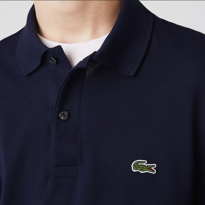 Lacoste Polo da uomo manica lunga in pitit piquè tinta unica YH9521 00 166 blu navy