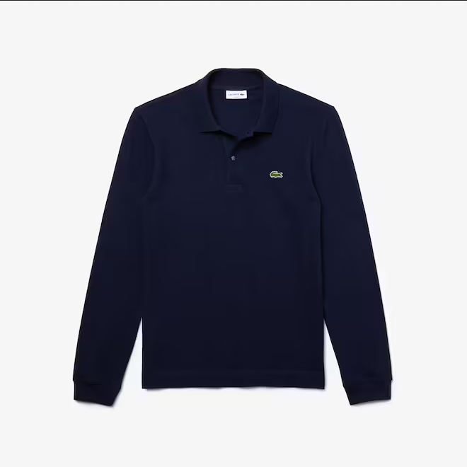 Lacoste Polo da uomo manica lunga in pitit piquè tinta unica YH9521 00 166 blu navy