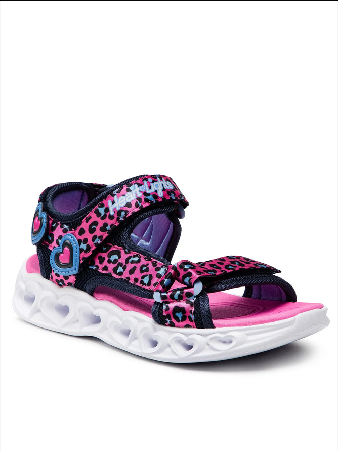 Skechers sandalo da bambina con luci Lights Heart Savvy Cat 302090L/HPBL rosa-blu