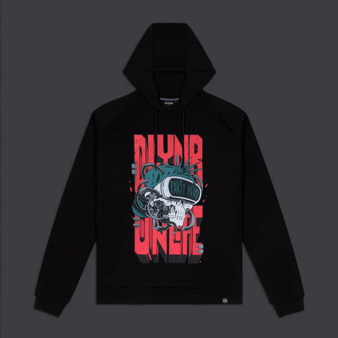 Dolly Noire Felpa da uomo con cappuccio Party Hard Skull Hoodie sw394-sc-01 black