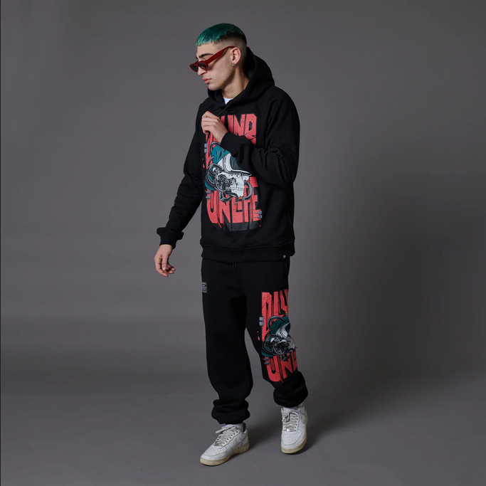 Dolly Noire Felpa da uomo con cappuccio Party Hard Skull Hoodie sw394-sc-01 black