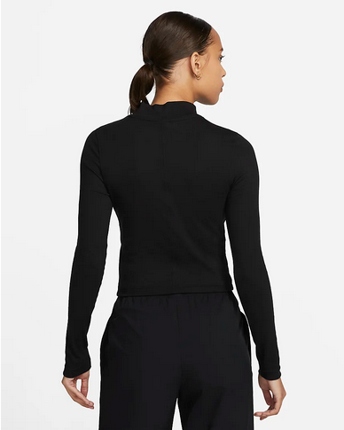 Nike T-Shirt da donna a manica lunga a costine con collo a lupetto DV7880-010 black
