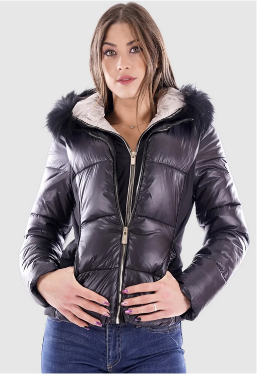 Yes Zee Piumino da ragazza con cappuccio e pelliccia J016/QVJJ/0801 nero
