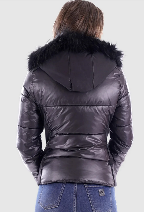Yes Zee Piumino da ragazza con cappuccio e pelliccia J016/QVJJ/0801 nero