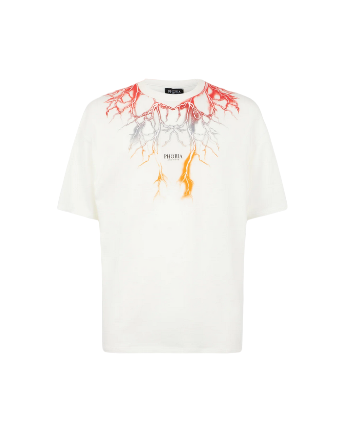 Phobia T-shirt unisex bianca con fulmini rossi grigi arancio PH00109REDGROR