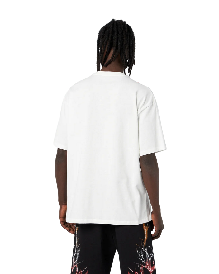 Phobia T-shirt unisex bianca con fulmini rossi grigi arancio PH00109REDGROR