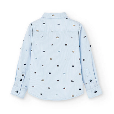 Boboli camicia a manica lunga da bambino e ragazzo in popelin con dettaglio stampa 736354-9052 celeste