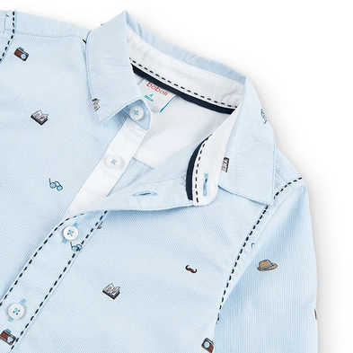 Boboli camicia a manica lunga da bambino e ragazzo in popelin con dettaglio stampa 736354-9052 celeste