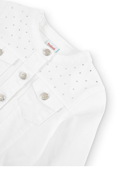 Boboli giacca di jeans per bambina e ragazza impreziosito da strass 726241-1100 bianco
