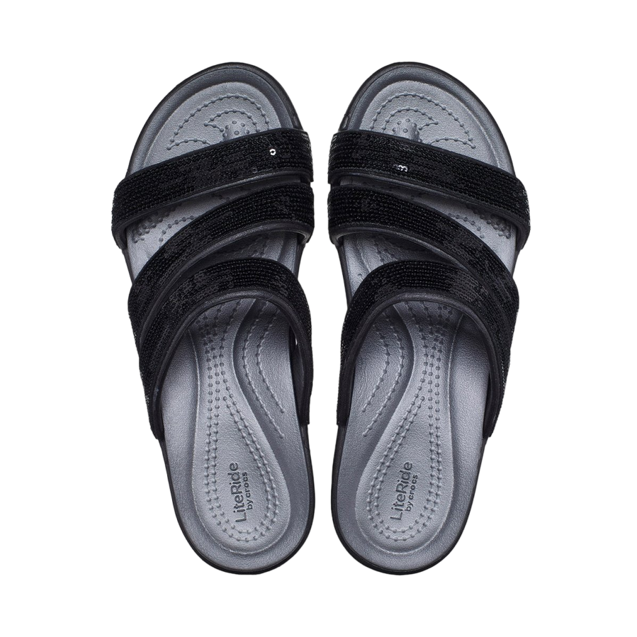Crocs sandalo da donna Boca Sequin Strappy Wedge W 207645-BLK nero