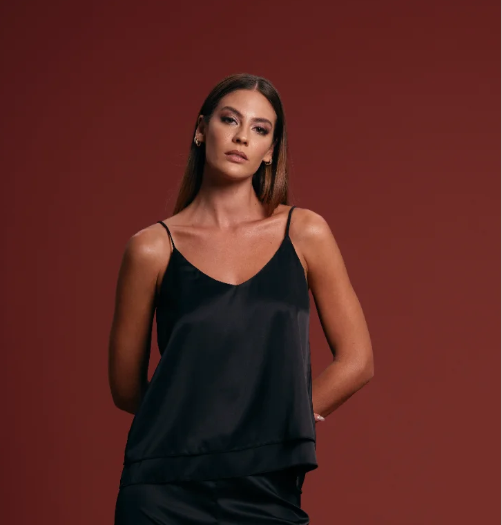 Griffai Top corto in raso da donna DGP3419 nero