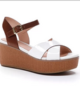 Stonefly sandali con zeppa Diva 9 Patent da donna colore bianco-marrone sigaro, tomaia in pelle, tecnologia BluSof