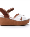 Stonefly sandali con zeppa Diva 9 Patent da donna colore bianco-marrone sigaro, tomaia in pelle, tecnologia BluSoft