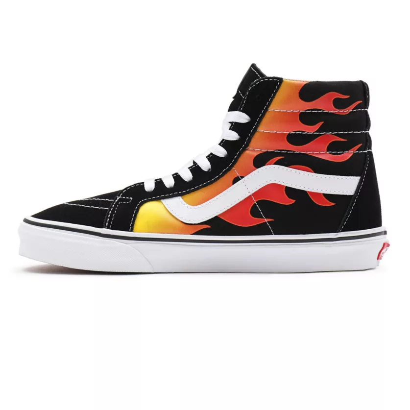 Vans Scarpa sneakers per uomo e donna con fantasia fiammata Sk-8Hi Reissue Flame VN0A2XSBPHN1 nero-bianco-fiamme 1