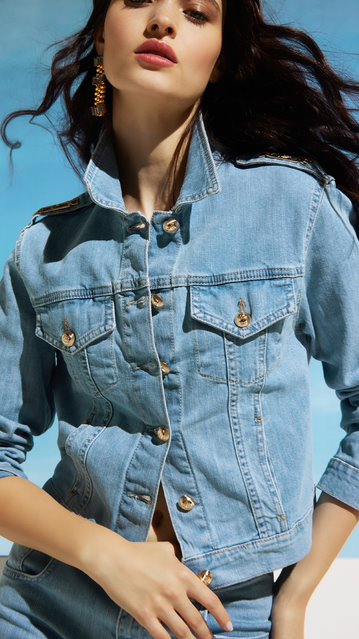 CafèNoir giubbino da donna in denim con placchette C7JJ0108 B049 sky
