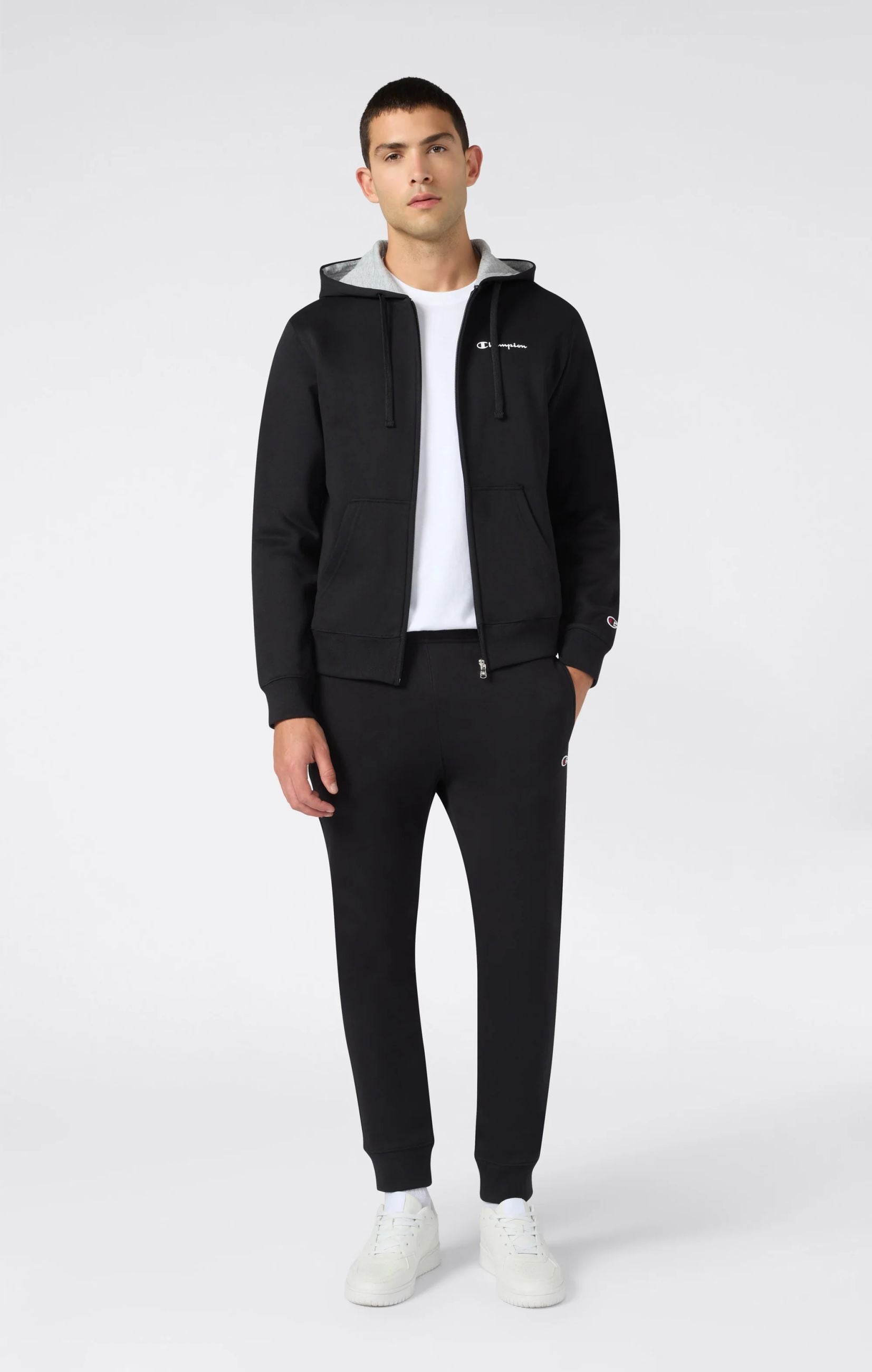 Champion Tuta Uomo Cappuccio 221658 KK006 Nero Cotone Felpato Zip Felpa Sportiva
