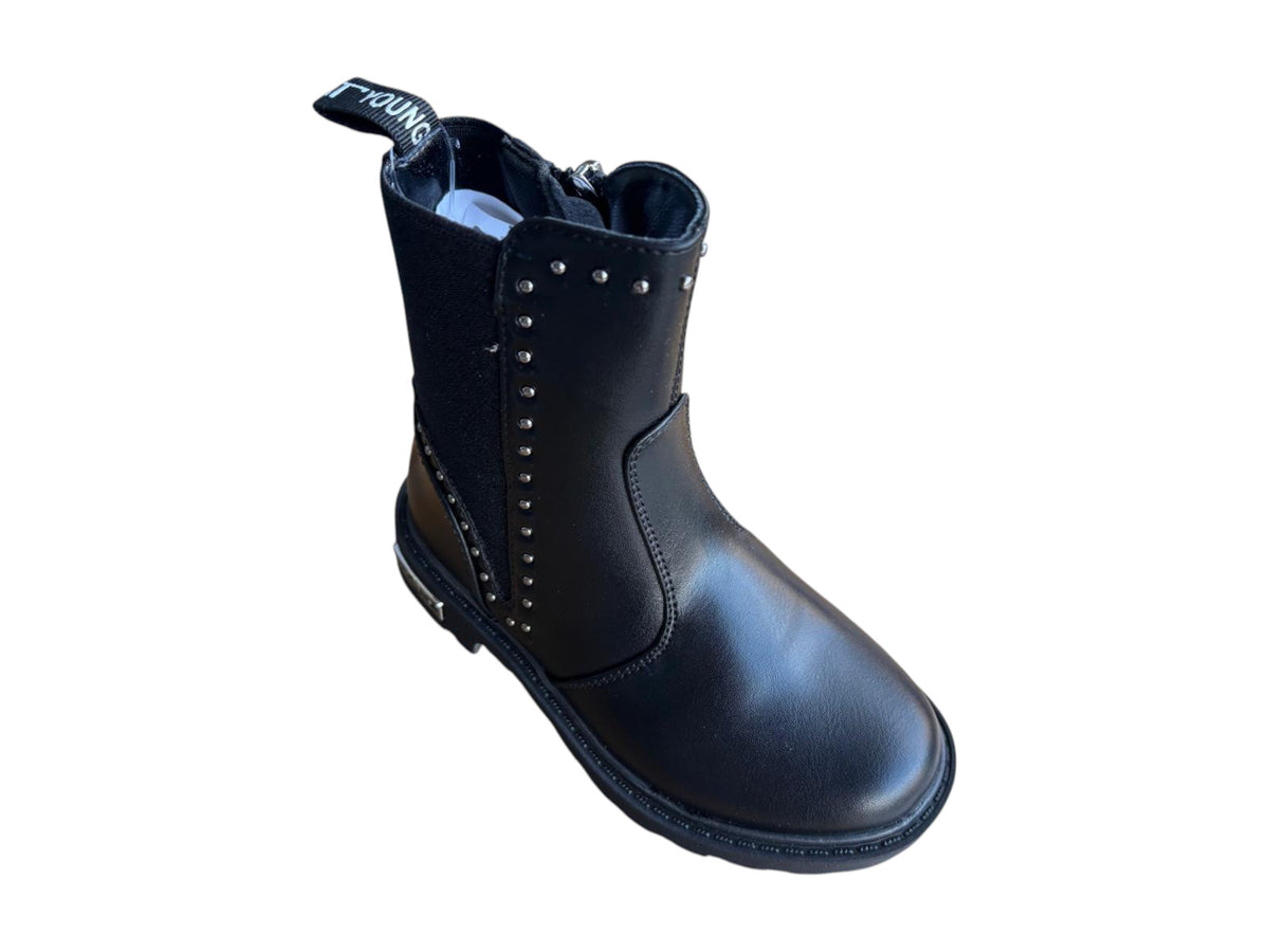 Cult stivale bimbo senza laccio con borchie, elastico e cerniera laterale T-712 25-30 nero