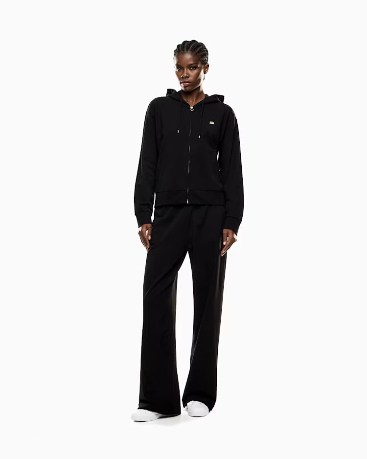 EA7 ARMANI Tuta cotone stretch con cappuccio e pantaloni ampi Core Lady 7W000464 AF13135 UC001 nera