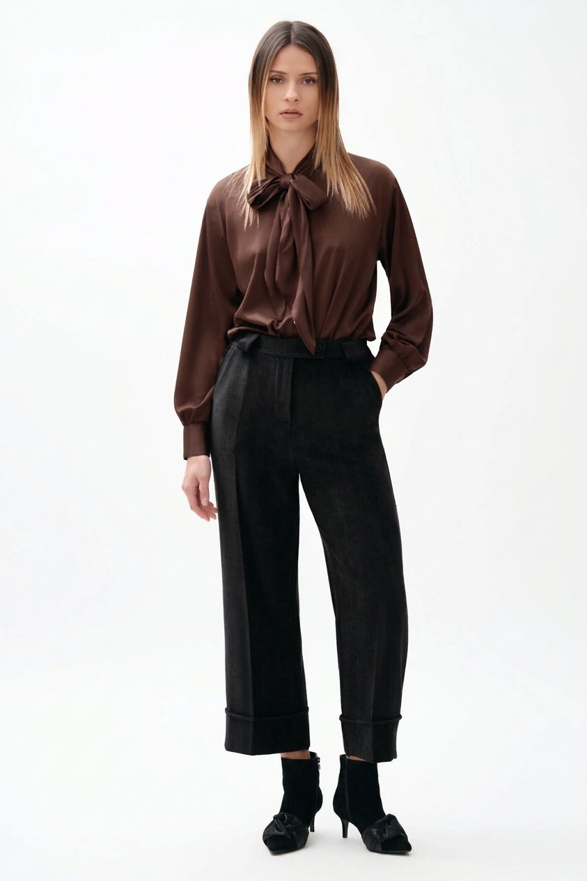 Griffai camicia da donna in raso con foulard DGF7582 moro