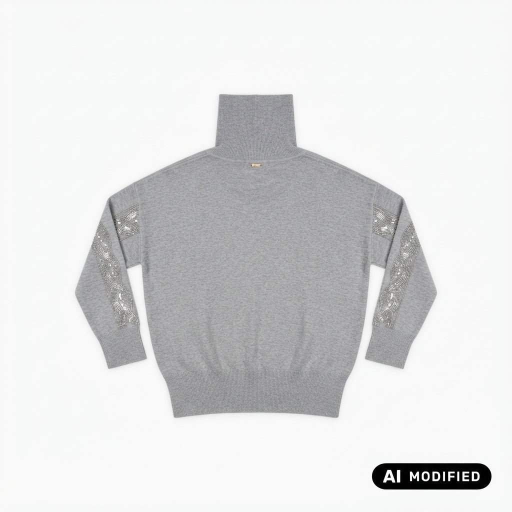 Griffai maglia dolcevita con trecce e strass in viscosa finezza 7 DGF6983 grigio