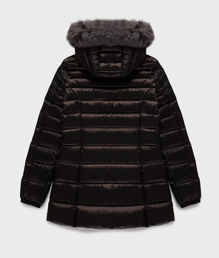 RefrigiWear Piumino da donna con cappuccio e pelliccia Mead W98118 H01911 caffè nero