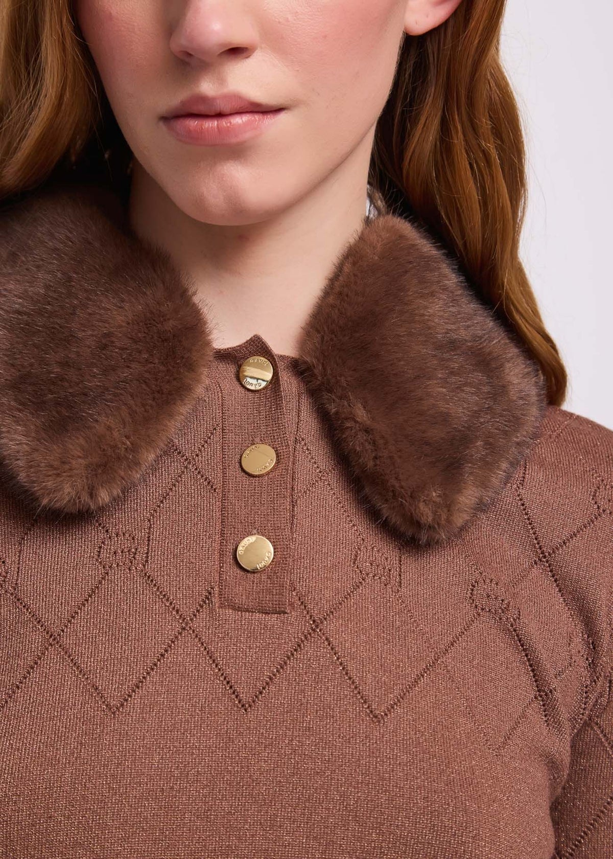 Gaudì Polo donna con collo in pelliccia 621BD53051 marrone