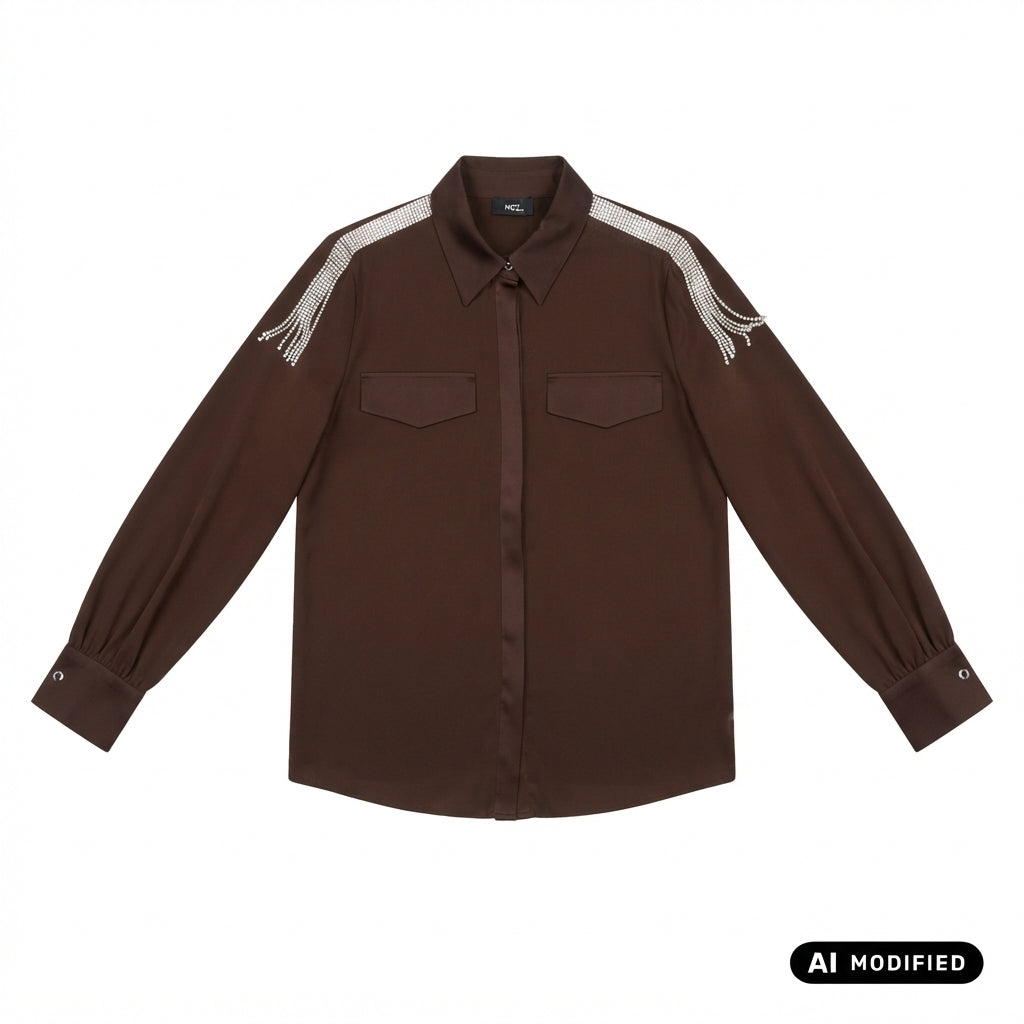 Relish Camicia SERIOUS manica lunga con tasche più patte raso più applicazioni strass SRA2603009012 marrone